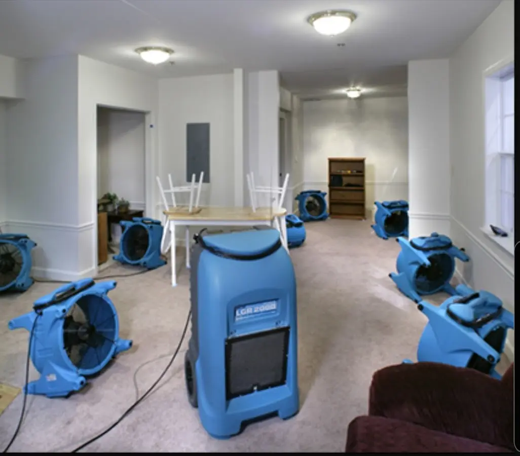 Air movers and dehumidifier setup for Water Damage Restoration in Gun Plain